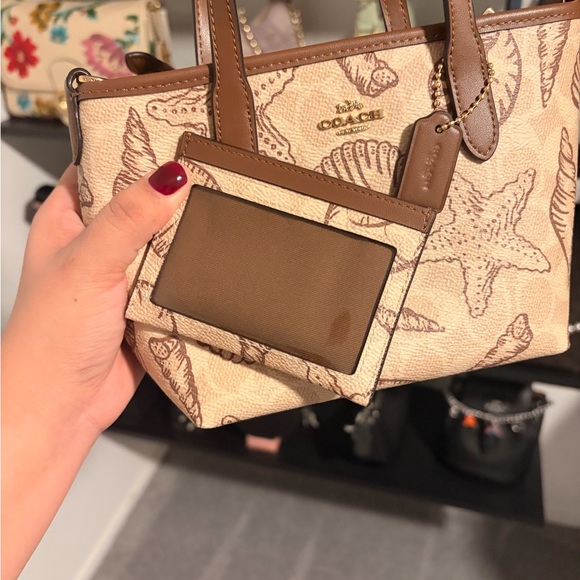 Coach Beige and Brown Seashell Print Mini Tote Bag - Picture 4 of 4